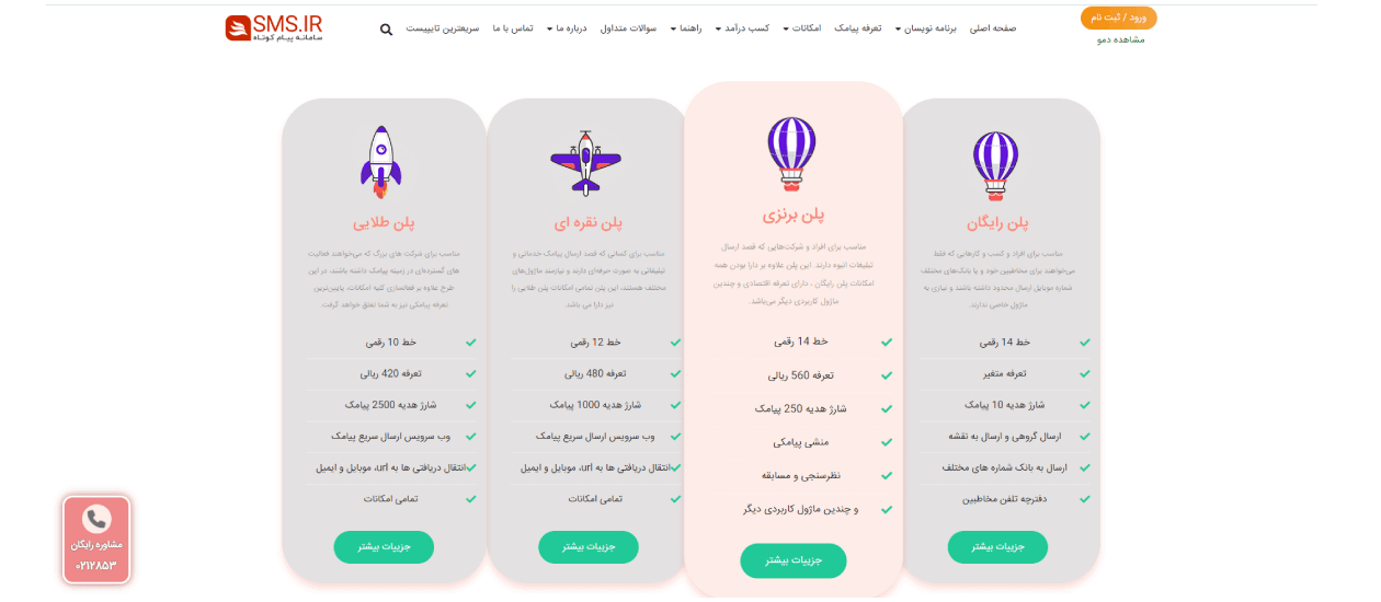 پلن های سامانه پیامک